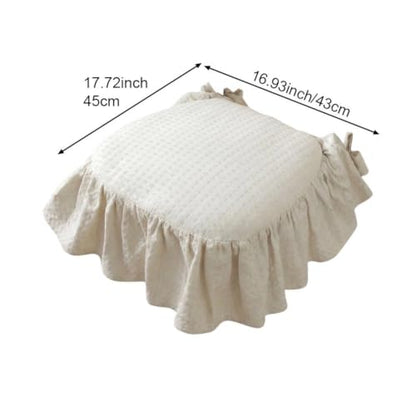 Beige Ruffle Chair Cushion Cover French Chair Pad Slipcover with Ties - Farmhouse Home Decor