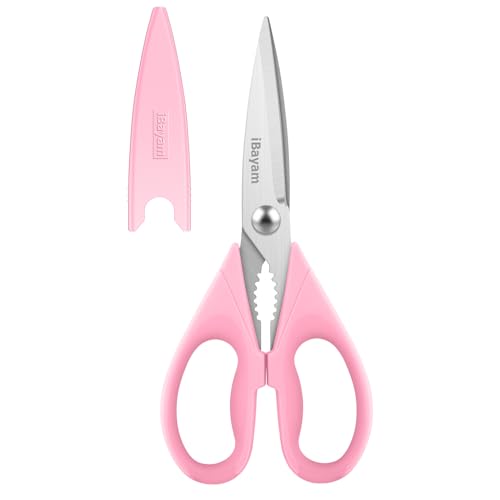 Kitchen Shears, iBayam Kitchen Scissors Heavy Duty Meat Scissors Poultry Shears, Dishwasher Safe Food Cooking Scissors All Purpose Stainless Steel Utility Scissors, 2-Pack (Pastel Purple)