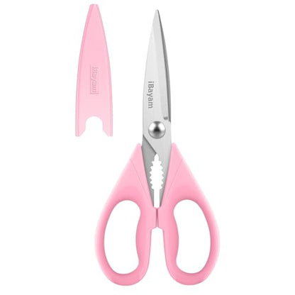 Kitchen Shears, iBayam Kitchen Scissors Heavy Duty Meat Scissors Poultry Shears, Dishwasher Safe Food Cooking Scissors All Purpose Stainless Steel Utility Scissors, 2-Pack (Pastel Purple)