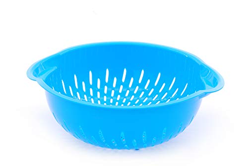 Mintra Home Mixing Bowl w/Colander (Large 4.5L, Blue) - For Washing & Draining Fruits And Vegetables - Heavy Duty Plastic for Baking, Cooking Supplies - Dishwasher Safe