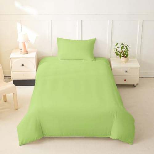 Twin Green Duvet Cover Set with Pillowcase - Solid Microfiber Bedding for Kids & Teens