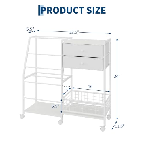 Garvee White 3-Tier Gift Wrap Storage Cart with 2 Drawers - Mobile Organizer