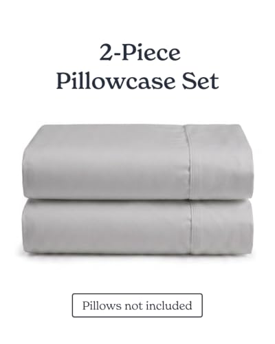 Light Gray Queen Pillowcases Set of 2 - Cool Touch Sateen Cotton, 500TC, Silky & Soft