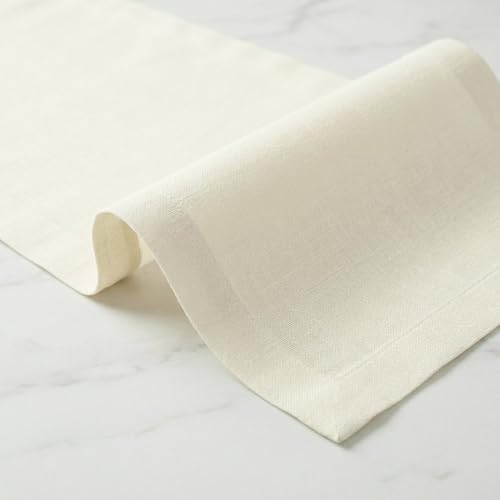 Solino Home 100% Pure Linen Ivory Table Runner 14 x 36 Inches - Elegant Home Decor