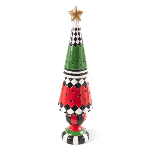 Black and White Checkered Christmas Tree Figurine Decor - Red Variation