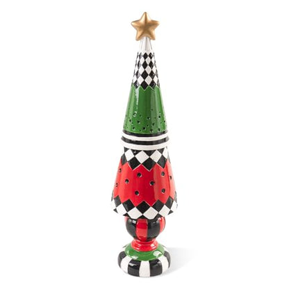 Black and White Checkered Christmas Tree Figurine Decor - Red Variation