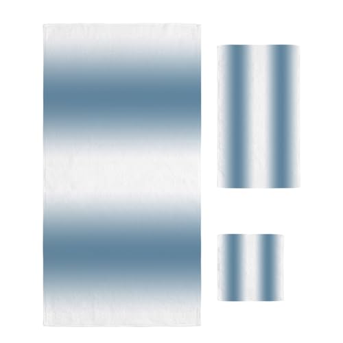 Blue Bath Towels Set of 3 - Ombre Microfiber Quick Dry, Soft & Absorbent