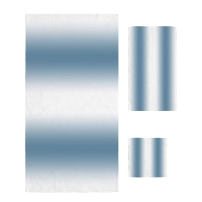 Blue Bath Towels Set of 3 - Ombre Microfiber Quick Dry, Soft & Absorbent