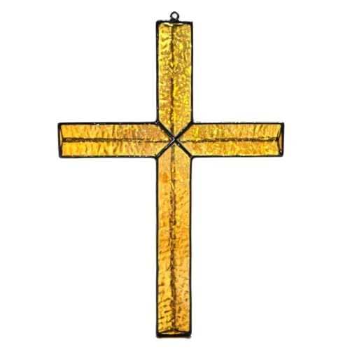 Handmade Stained Glass Cross Suncatcher - Religious Wall Decor, 11.22in Christian Gift