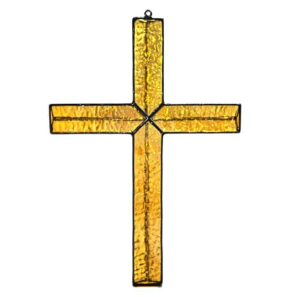 Handmade Stained Glass Cross Suncatcher - Religious Wall Decor, 11.22in Christian Gift
