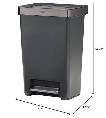 Rubbermaid Premier Series IV Step-On Trash Can for Home and Kitchen, 12.4 Gallon, Stainless Steel Lid Charcoal, for Home/Kitchen/Garage/Apartment/Office