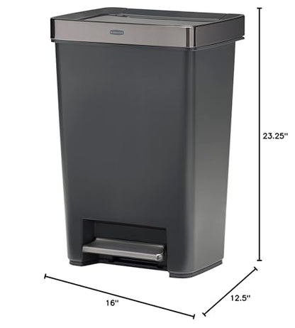 Rubbermaid Premier Series IV Step-On Trash Can for Home and Kitchen, 12.4 Gallon, Stainless Steel Lid Charcoal, for Home/Kitchen/Garage/Apartment/Office