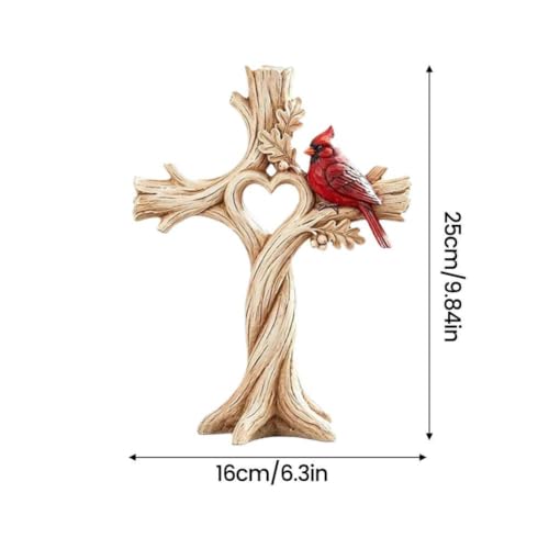 Hand-Carved Wood Garden Decor with Heart Tree and Cardinal