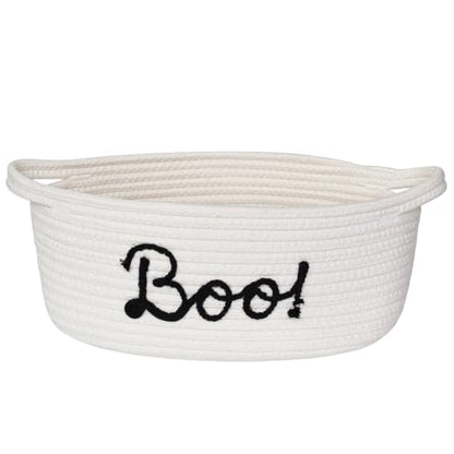 Halloween Boo Basket for Kids & Adults - White & Black Woven Gift Basket, 13x9x5 Inches