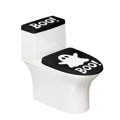Boo Ghost Toilet Seat Cover Set Black & White Halloween Toilet Lid & Tank Cover, Machine Washable