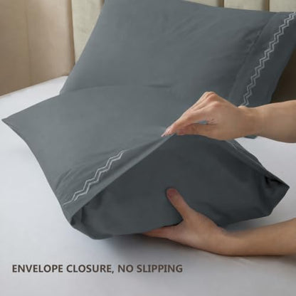 Suprioll Queen Size Pillowcases Set of 2 - Dark Grey, Hotel-Inspired Ultra Soft Microfiber