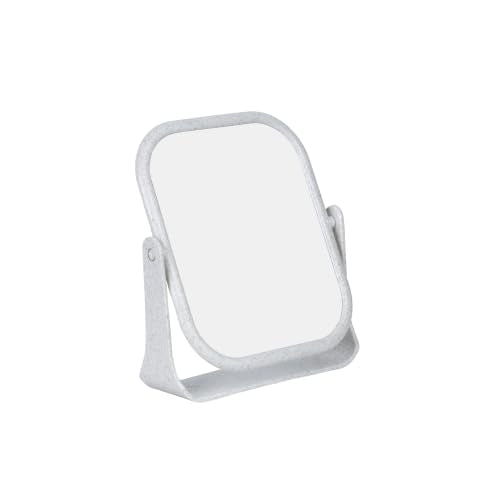 Beige Plastic 360-Degree Rotating Double-Sided Makeup Mirror - Rectangular, Desktop Stand