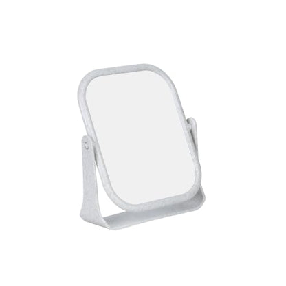 Beige Plastic 360-Degree Rotating Double-Sided Makeup Mirror - Rectangular, Desktop Stand
