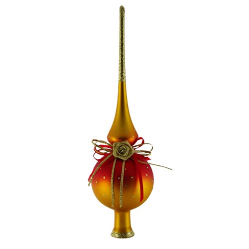 Decorative Glass Christmas Tree Topper - Hand Blown & Painted Holiday Finial