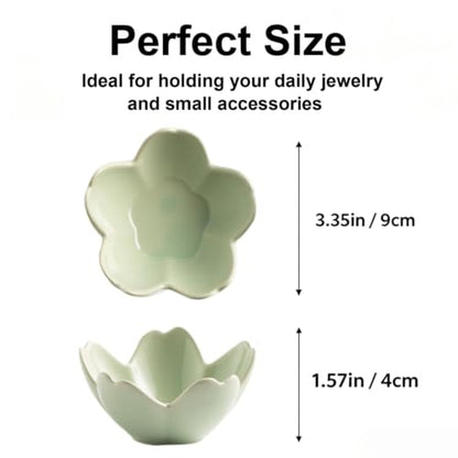 2 Pack Ceramic Flower Ring Holder Dish - White and Green Jewelry Trays