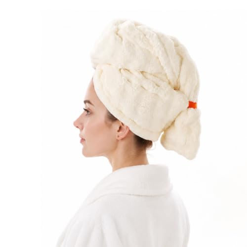 Microfiber Hair Drying Towel 2 Pack Large Beige Hair Towels for Women