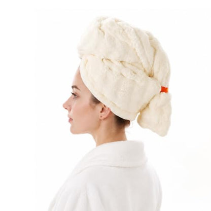 Microfiber Hair Drying Towel 2 Pack Large Beige Hair Towels for Women