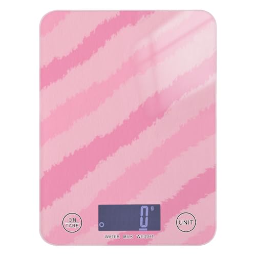 QwThum Food Scale Kitchen Digital Scale Food Ounces and Grams Dieting Baking Cooking Waterproof Glass Panels LCD Display,4 Units Scale Tare Function Stripes Pink