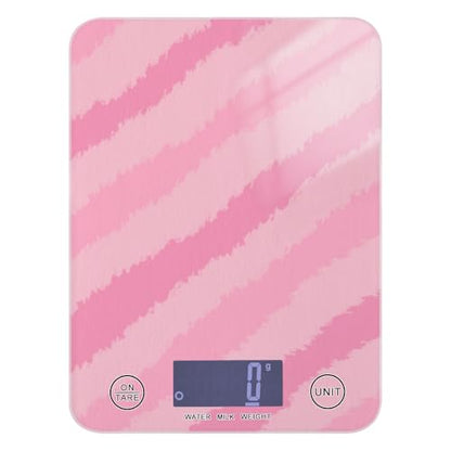 QwThum Food Scale Kitchen Digital Scale Food Ounces and Grams Dieting Baking Cooking Waterproof Glass Panels LCD Display,4 Units Scale Tare Function Stripes Pink