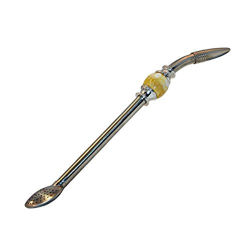 RECHERE Stainless Steel Yerba Mate Tea Bombilla Gourd Drinking Straw Filter Silver (Yellow)