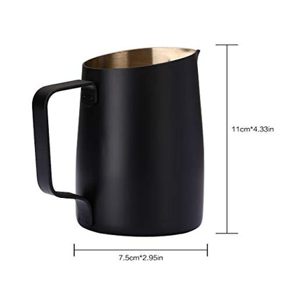 Dianoo Espresso Steaming Pitcher, Espresso Milk Frothing Pitcher Stainless Steel, Coffee Latte Art Cup 14.2 OZ (420ml) Black