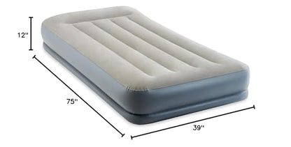 Intex 64115ED Dura-Beam Standard Pillow Rest Air Mattress: Fiber-Tech – Twin Size – Built-in Electric Pump – 12in Bed Height – 300lb Weight Capacity