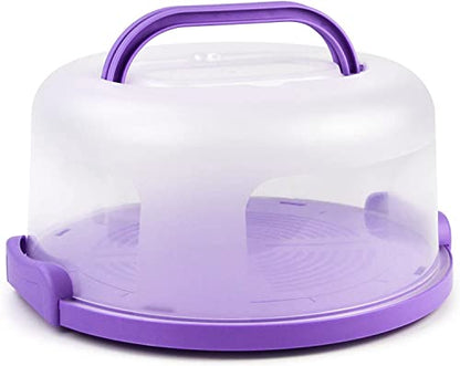 Zoofen Cake Carrier with Handle 10in Cake Stand Purple Cake Holder Cover Round Container for 10in or Less Size