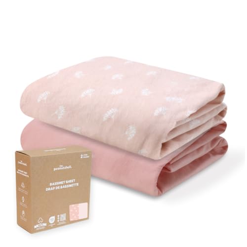 Organic Cotton Fitted Bassinet Sheets 2-Pack Pink Bouquet & Solid - Girl Nursery