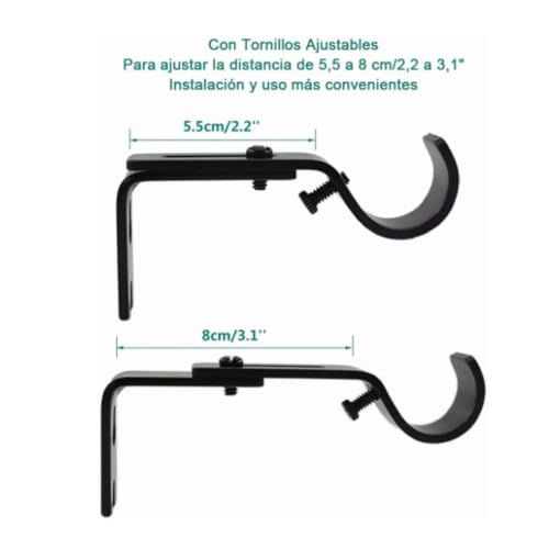 Adjustable Wall Mount Curtain Rod Brackets Black - Pack of 3