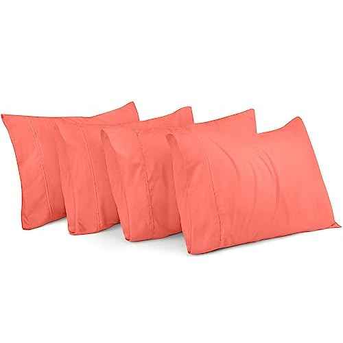 Utopia Bedding King Pillow Cases - 4 Pack - Envelope Closure - Soft Brushed Microfiber Fabric - Shrinkage and Fade Resistant Pillow Covers King Size 20 X 40 Inches (King, Coral)