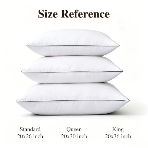 Queen Size Goose Down Pillow Set of 2 - White, Dual-Side Support and Plush Comfort