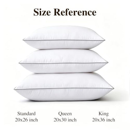 Queen Size Goose Down Pillow Set of 2 - White, Dual-Side Support and Plush Comfort