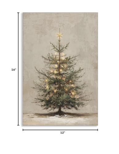Christmas Pine Tree Canvas Wall Art - Rustic Snowy Fir Tree Print 12x16 Unframed