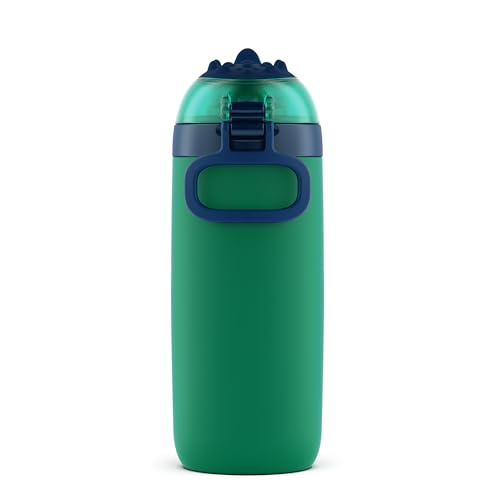 Ello Ellies 12oz Vacuum Insulated Stainless Steel Kids Water Bottle with Straw and Built-in Carrying Handle and Leak-Proof Locking Lid for School Backpack, Lunchbox and Outdoor Sports, Dino