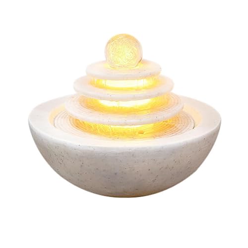 Indoor Water Fountain with LED Lights, Desktop Waterfall, Polyresin Relaxation Decor