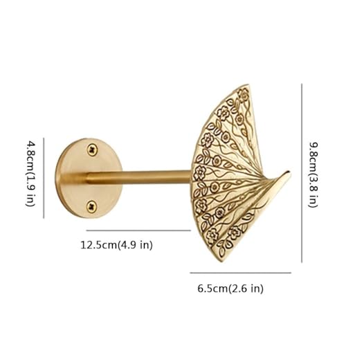 Vintage Brass Curtain Holdbacks with Chinese Folding Fan Pattern - Wall Mount Hooks