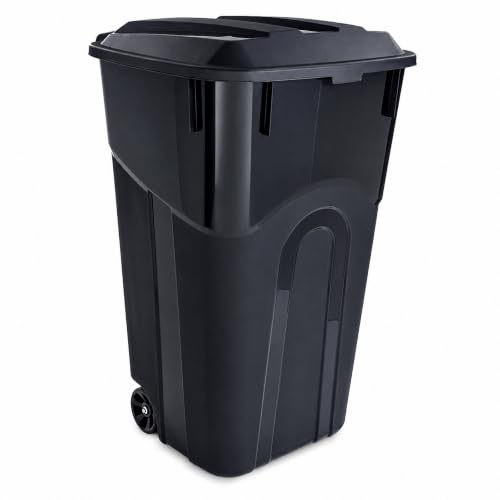 45 Gallon Wheeled Outdoor Trash Can with Locking Lid - Heavy Duty Leak-Proof Design