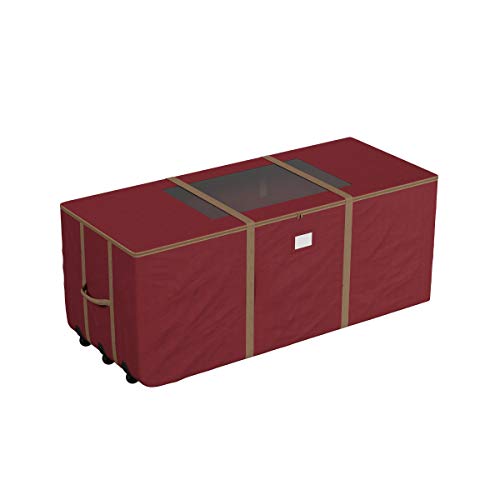 Rolling Christmas Tree Storage Bag - Fits 9 ft Artificial Tree, Red Canvas Duffel with Wheels & Window