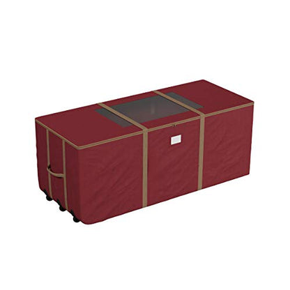 Rolling Christmas Tree Storage Bag - Fits 9 ft Artificial Tree, Red Canvas Duffel with Wheels & Window