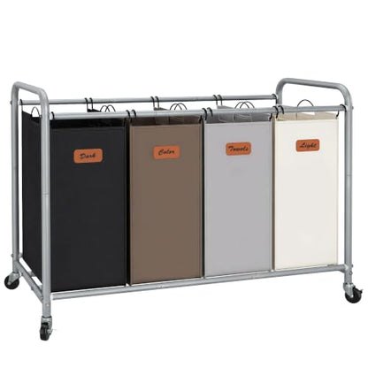 Laundry Sorter 4 Section with Wheels - 47.5 Gal Heavy Duty Laundry Cart