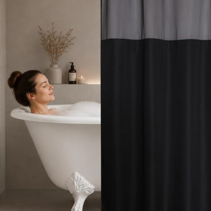 No Hook Black Slub Shower Curtain with Snap-In Liner 72x75 Pack of 1
