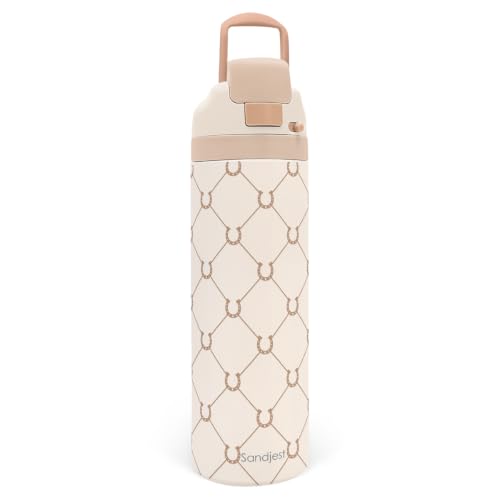 24oz Stainless Steel Horseshoe Water Bottle with Push-Button Lid - Durable & Insulated