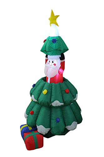 Animated Lighted Christmas Inflatable Santa Claus Rising from Tree - Outdoor Holiday Decor