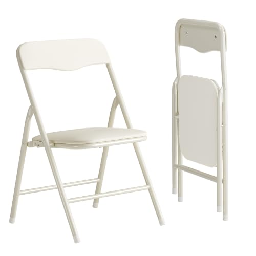 Kids Folding Chair with Metal Frame - Space-Saving, Easy-Fold Design, Beige - 2 Pack
