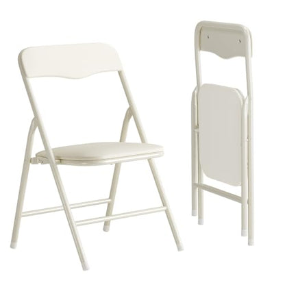 Kids Folding Chair with Metal Frame - Space-Saving, Easy-Fold Design, Beige - 2 Pack